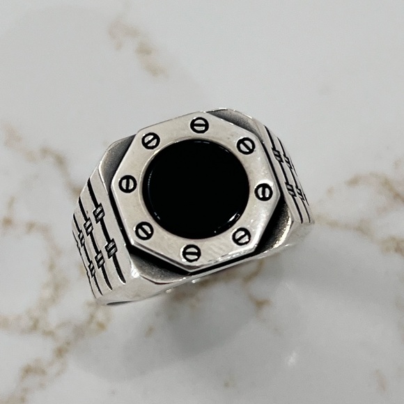 Men’s Hex and Onyx Statement Ring - Picture 2 of 9